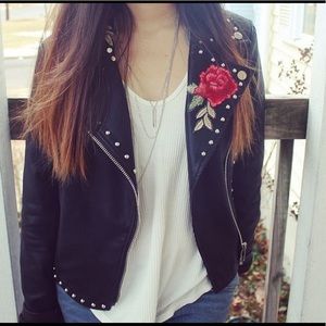Forever 21 studded moto leather jacket roses